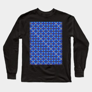 1970s Retro Inspired Polyhedral Dice Set and Leaf Seamless Pattern - Blue Long Sleeve T-Shirt